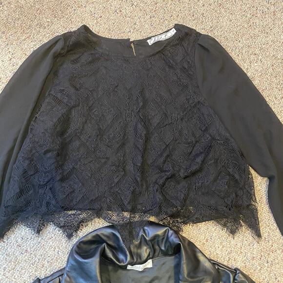 Chloe K S Black Sheer Lace & Haley&Jane XS Faux Leather Top Black Goth Grunge - Picture 5 of 6